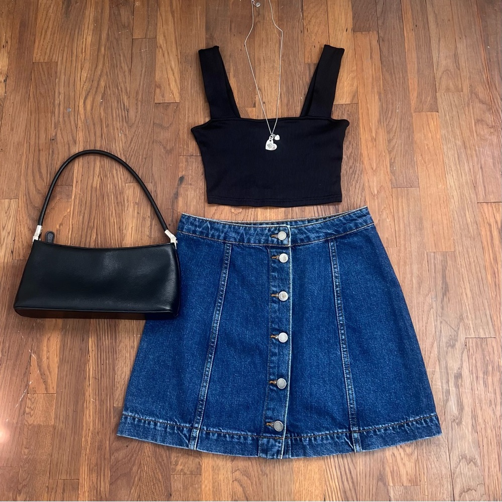 🖤 Top Shop button down denim mini skirt